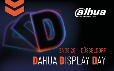Dahua Kamera, Display, LED-Buchstaben, dunkler Hintergrund, Werbung