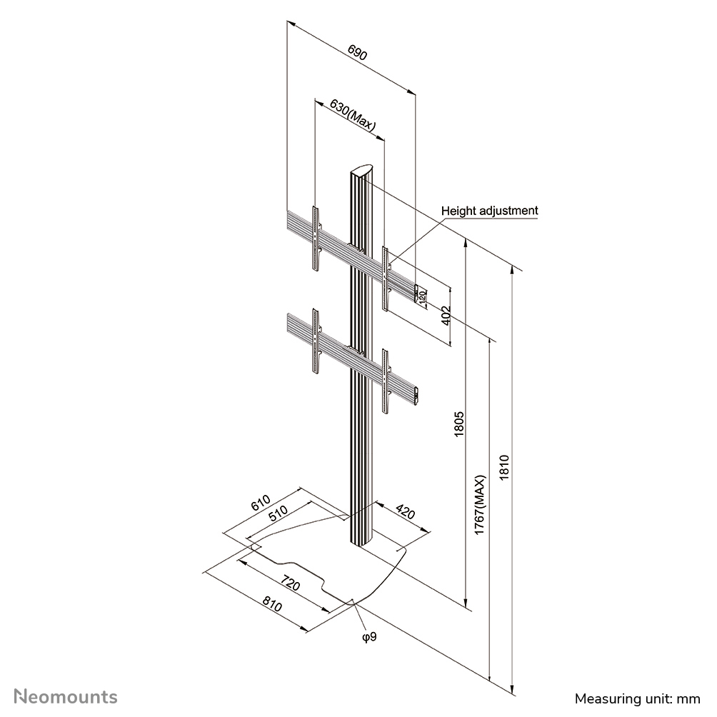 Neomounts Pro Videowall Bodenständer - 30 kg - 81,3 cm (32 Zoll) - 165,1 cm (65 Zoll) - 100 x 100 mm - 600 x 400 mm