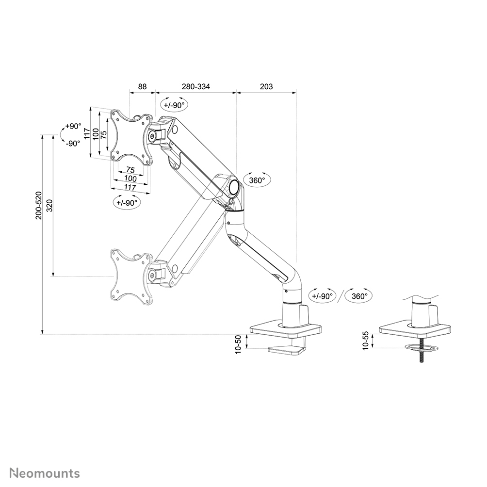 Neomounts Select Desk Mount single display topfix clamp &grommet