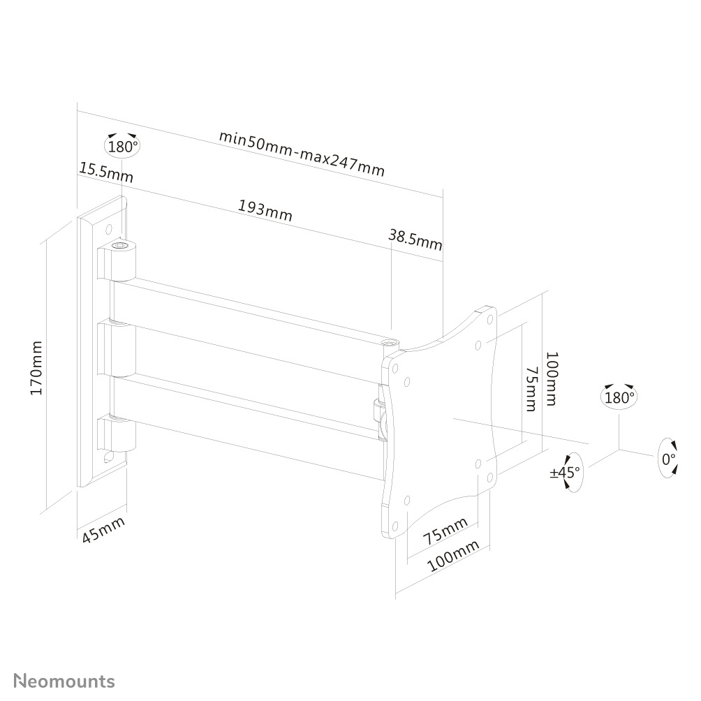 Neomounts FPMA-W820BLACK - Befestigungskit ( Wandmontage ) für LCD-Display ( neig- und schwenkbar ) - Schwarz