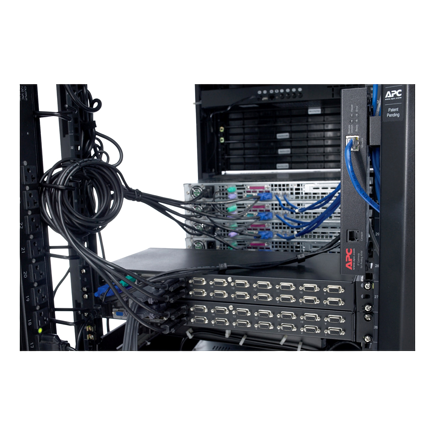 server rack, Rackmontage, Netzwerk-Switch, Kabelsalat, APC