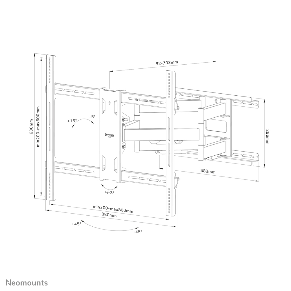 Neomounts Select Schwerlast-TV-Wandhalterung - 125 kg - 139,7 cm (55 Zoll) - 2,79 m (110 Zoll) - 800 x 600 mm - Höhenverstellung - Schwarz