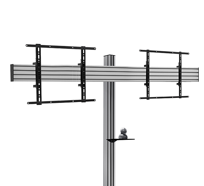 B-TECH SystemX Videokonferenz Standfuß für Dual-Diplays nebeneinander mit Kameraablage (VESA 600 x 400) - 1.8m