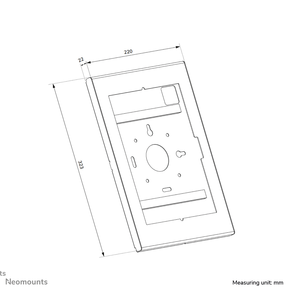 Montageplatte, Schraubloch, Befestigung, Kabelclip?, Maße 323x220mm