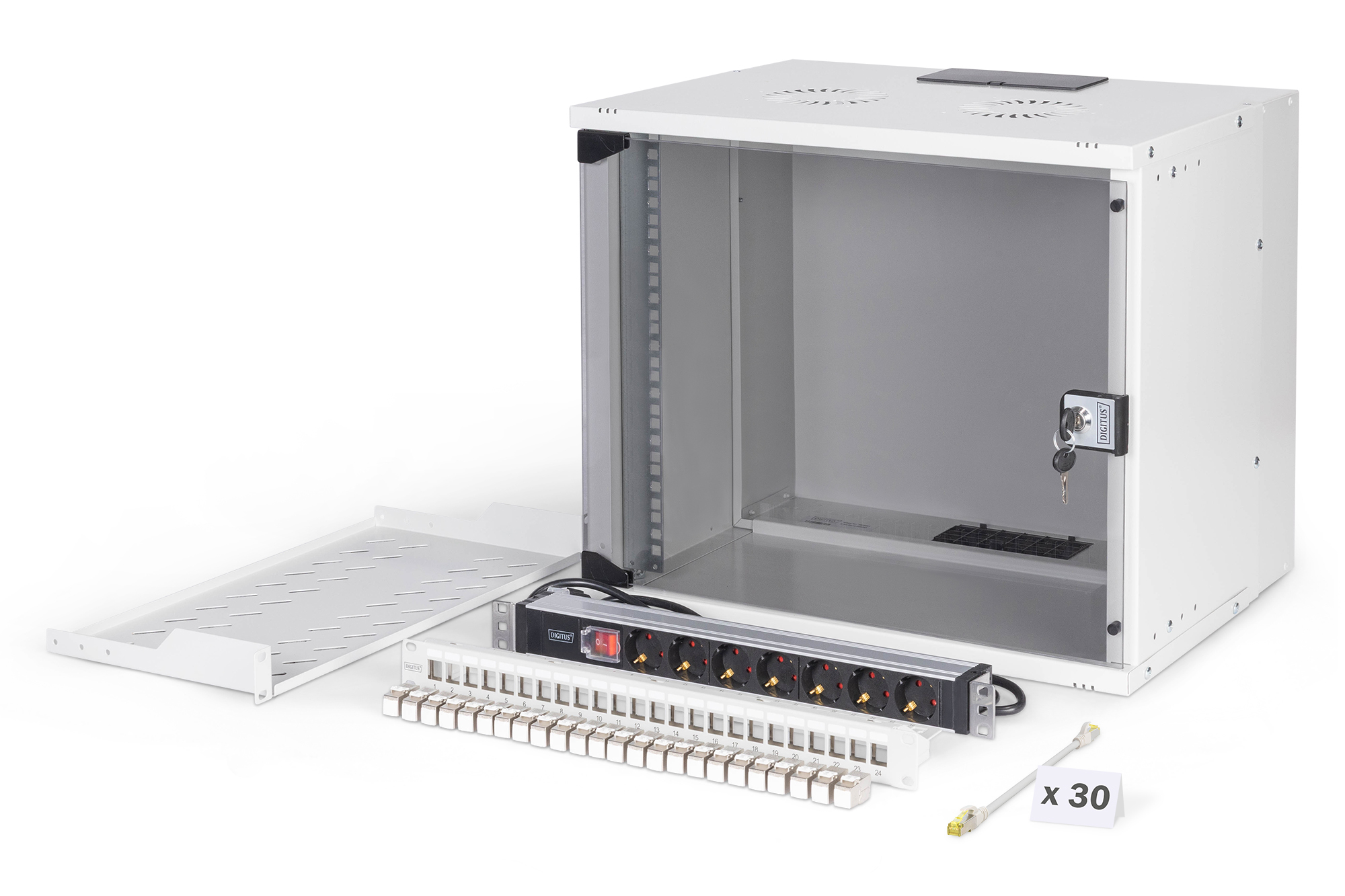 Schrank, Netzwerkverteiler, Patchfeld, Kabelmanagement, Schloss