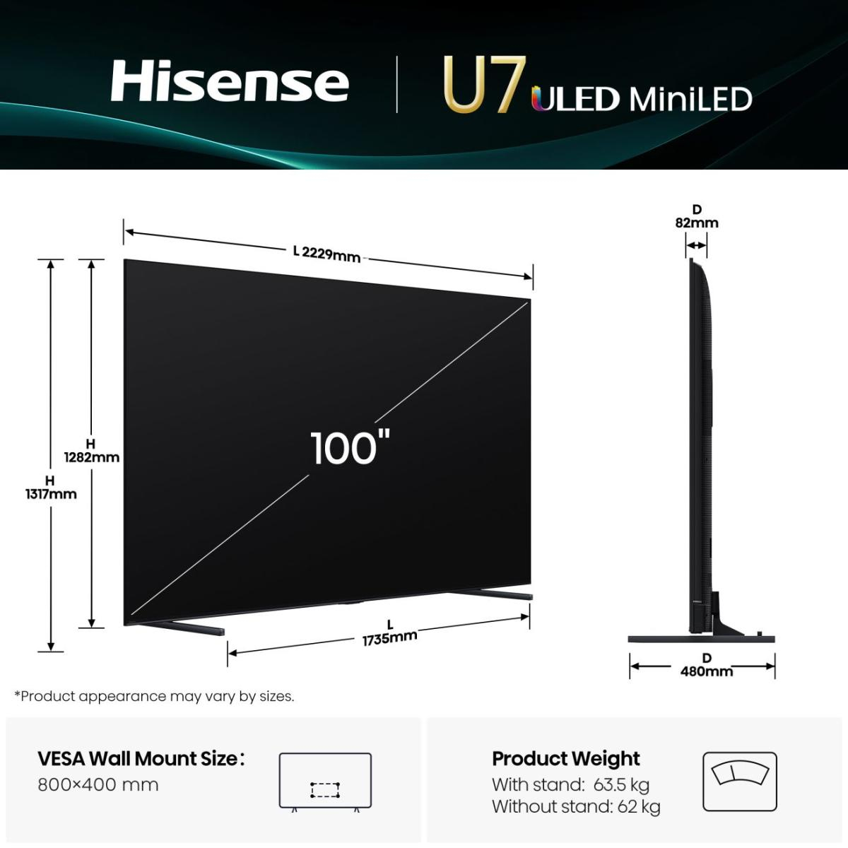 100 Zoll, LED-Fernseher, UHD, dünne Blende, Stativ