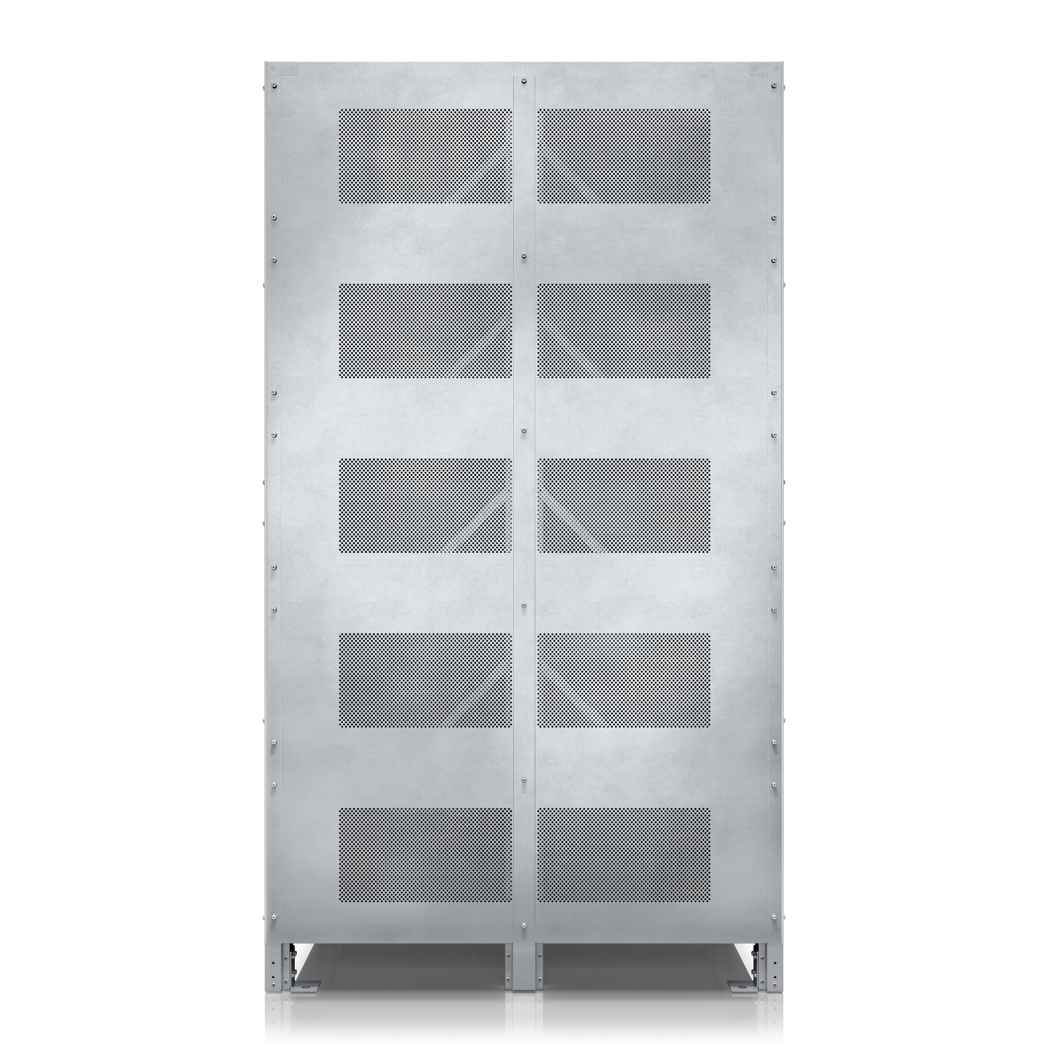 metallischer Schrank, belüftete Paneele, industrieller Gehäuse, Stahltüren, Lamellenbelüftung
