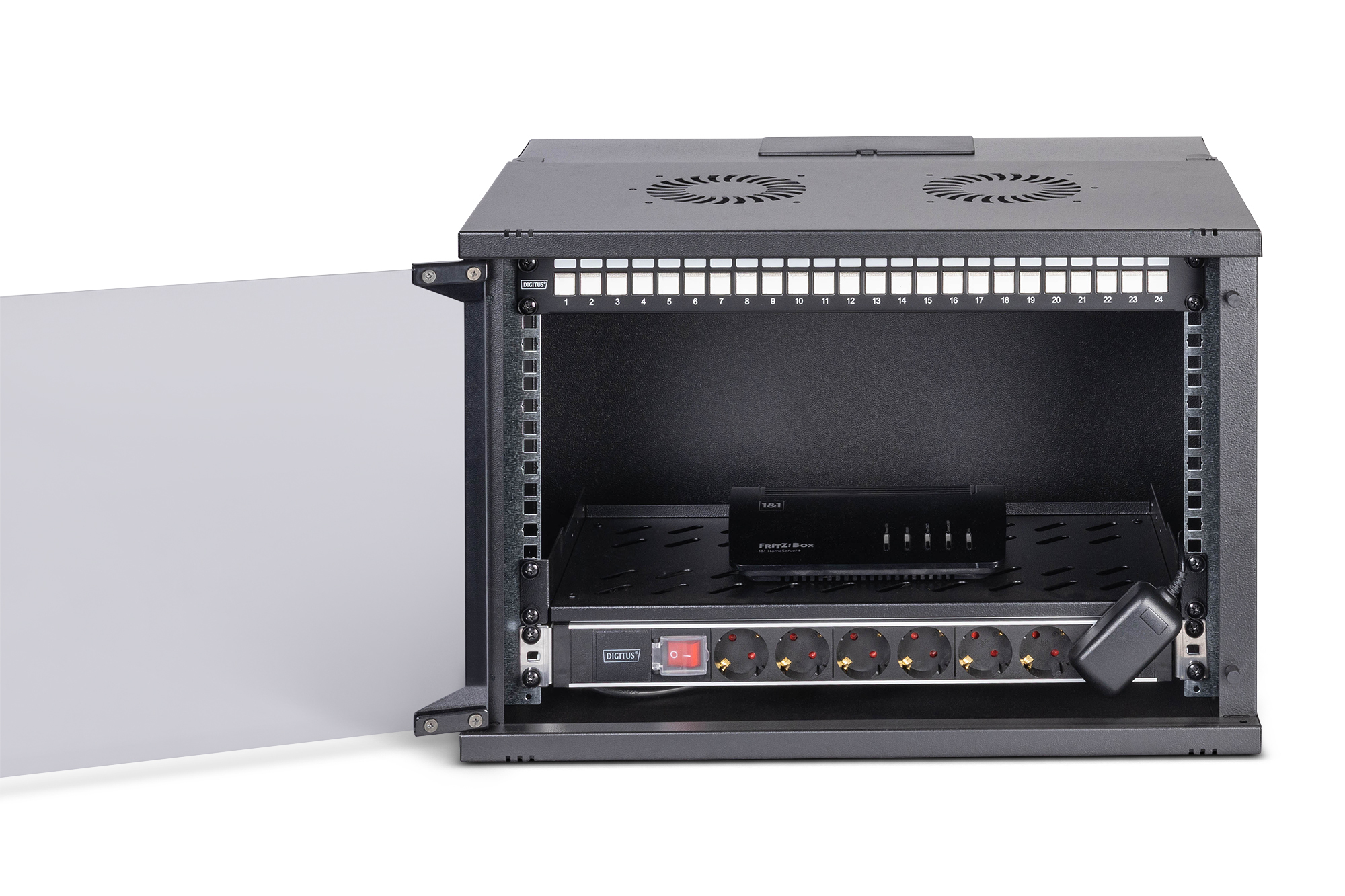 rack-mount, elektrischer-stromstreifen, leistungssatz, server-rack, dual-lüfter