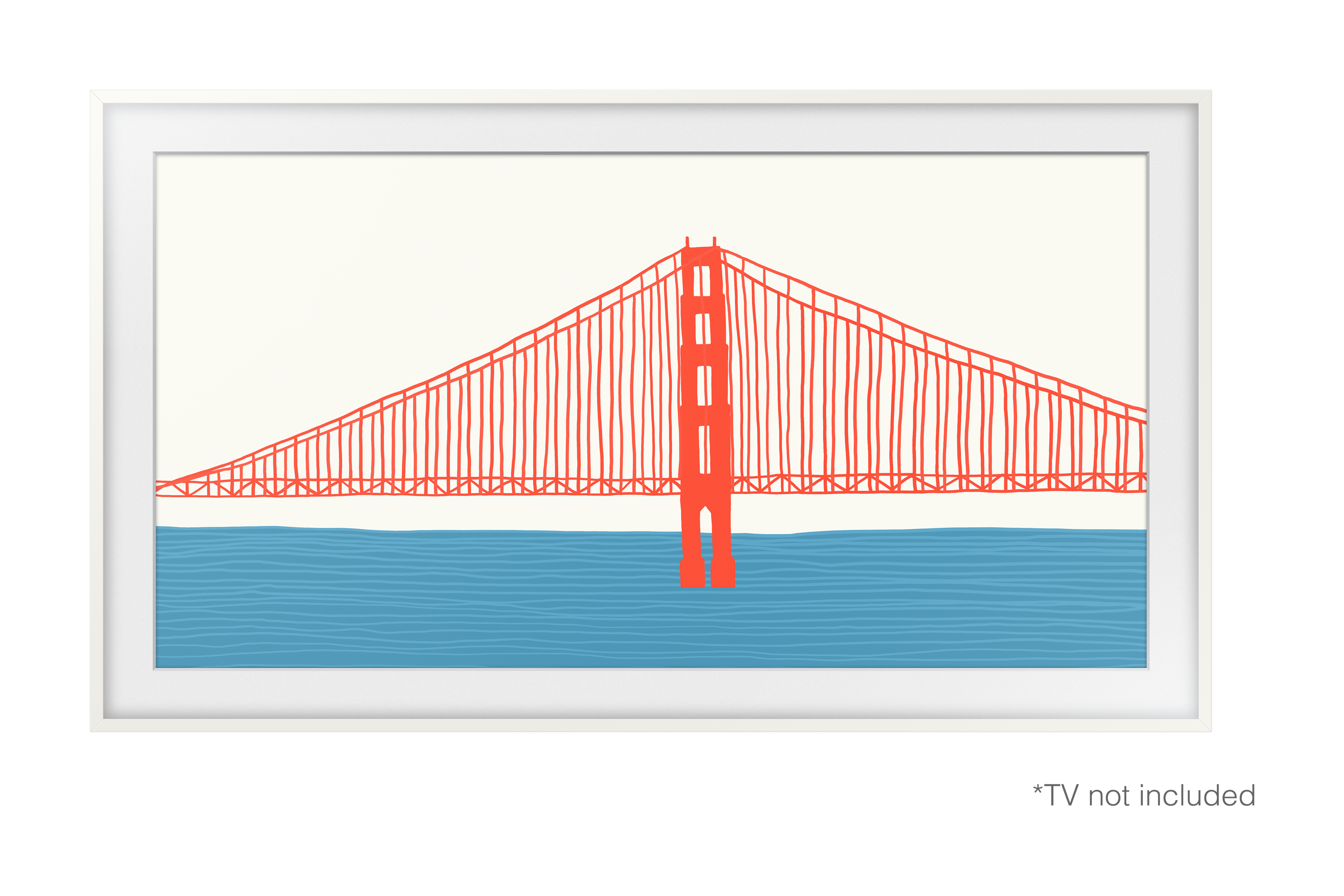 TV-Rahmen, Brückenmotiv, Golden Gate Bridge, Rot und Blau, Wasserlandschaft