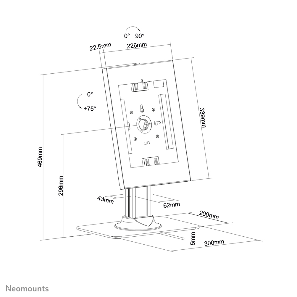 Neomounts Tischhalterung für Tablets - -25,4 mm (-1 Zoll) - -25,4 mm (-1 Zoll) - Weiß - 90 Grad  - 75 Grad  - -1 kg