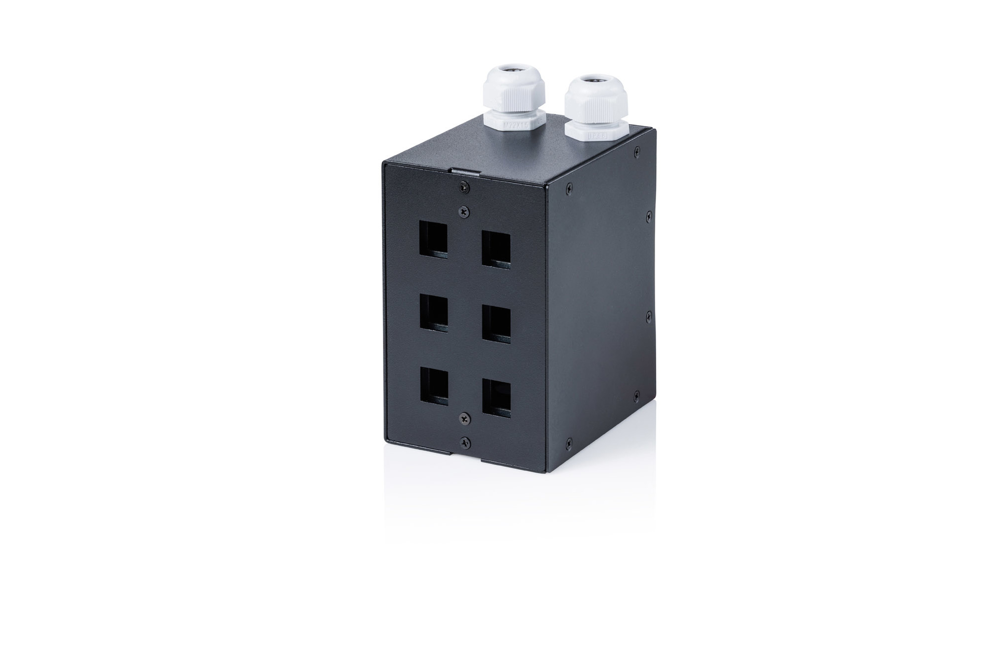 Mehrfachsteckdose, elektrischer Schaltungsblock, Stromverteilungsblock, Schaltschrankgehäuse, schwarze Gehäuse