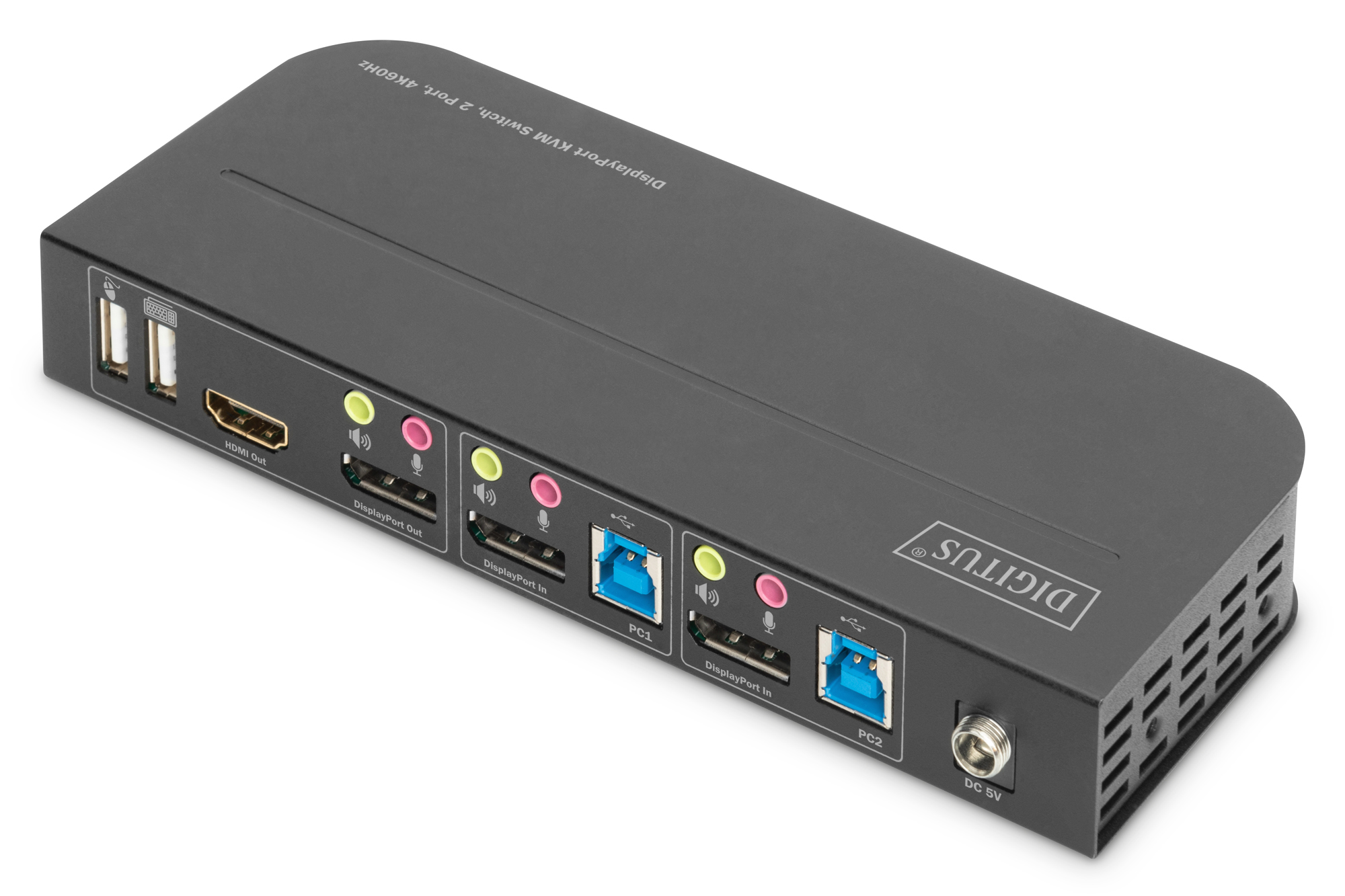 DIGITUS DS-12850 KVM-Switch, 2-Port, 4K60Hz, 2 x DP in,  1 x DP/HDMI out
