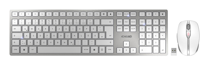 Cherry Tastatur-Maus-Set DW 9100 SLIM (JD-9100DE-1), silber/ weiß