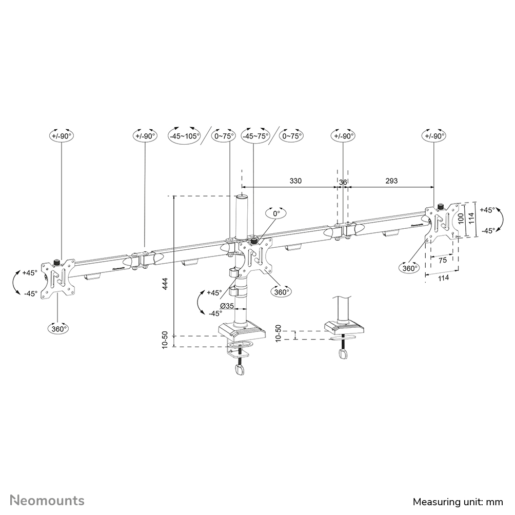 monitor-mount, wandhalter, tv-arm, verstellbar, messzeichnung