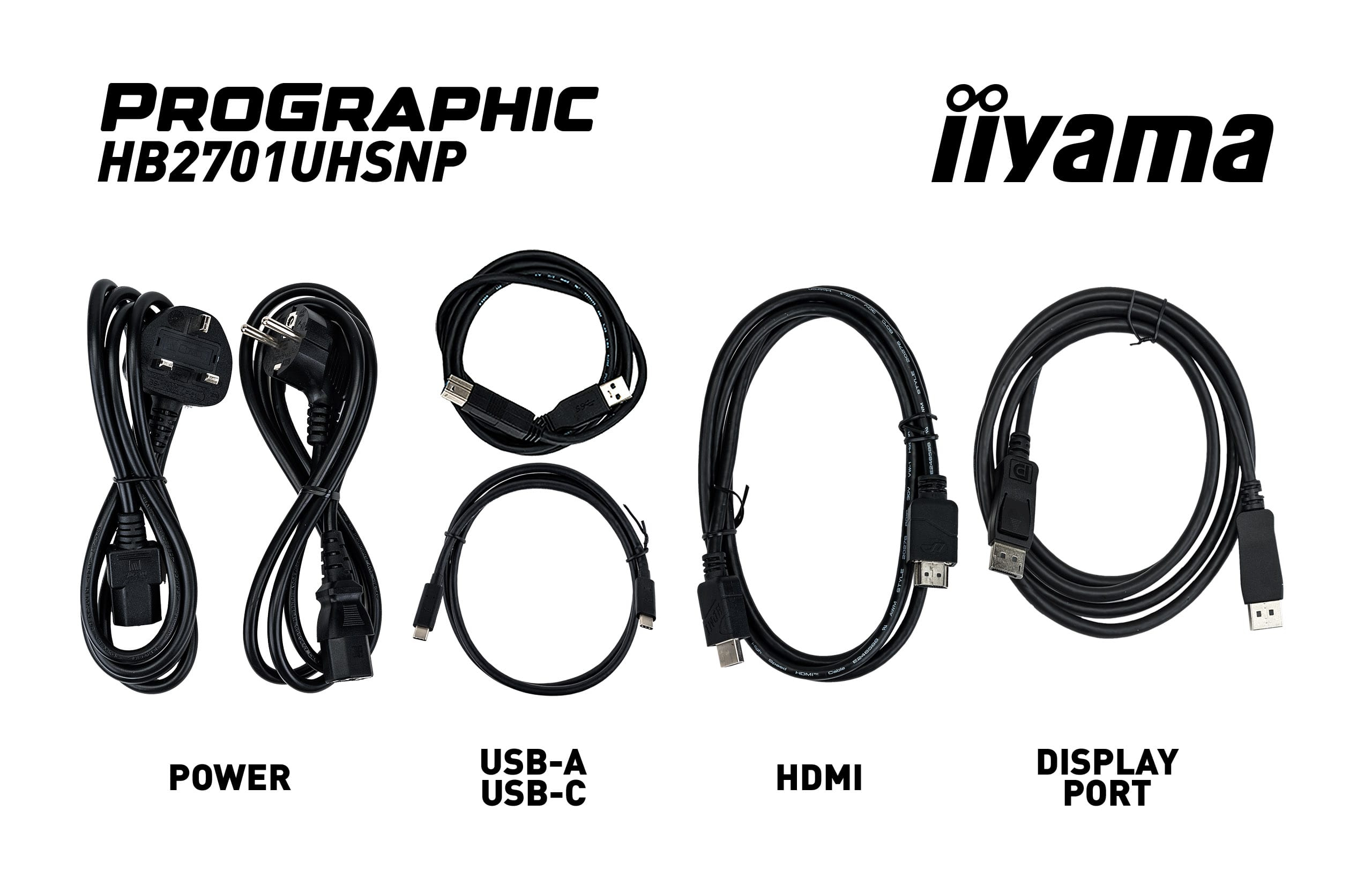 Kabelset, Netzkabel, HDMI, USB-C, DisplayPort