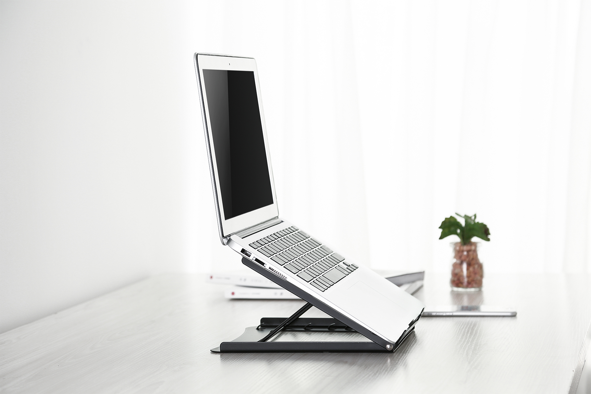 laptop, silber, 2-in-1, ständer, Schreibtisch-Setup