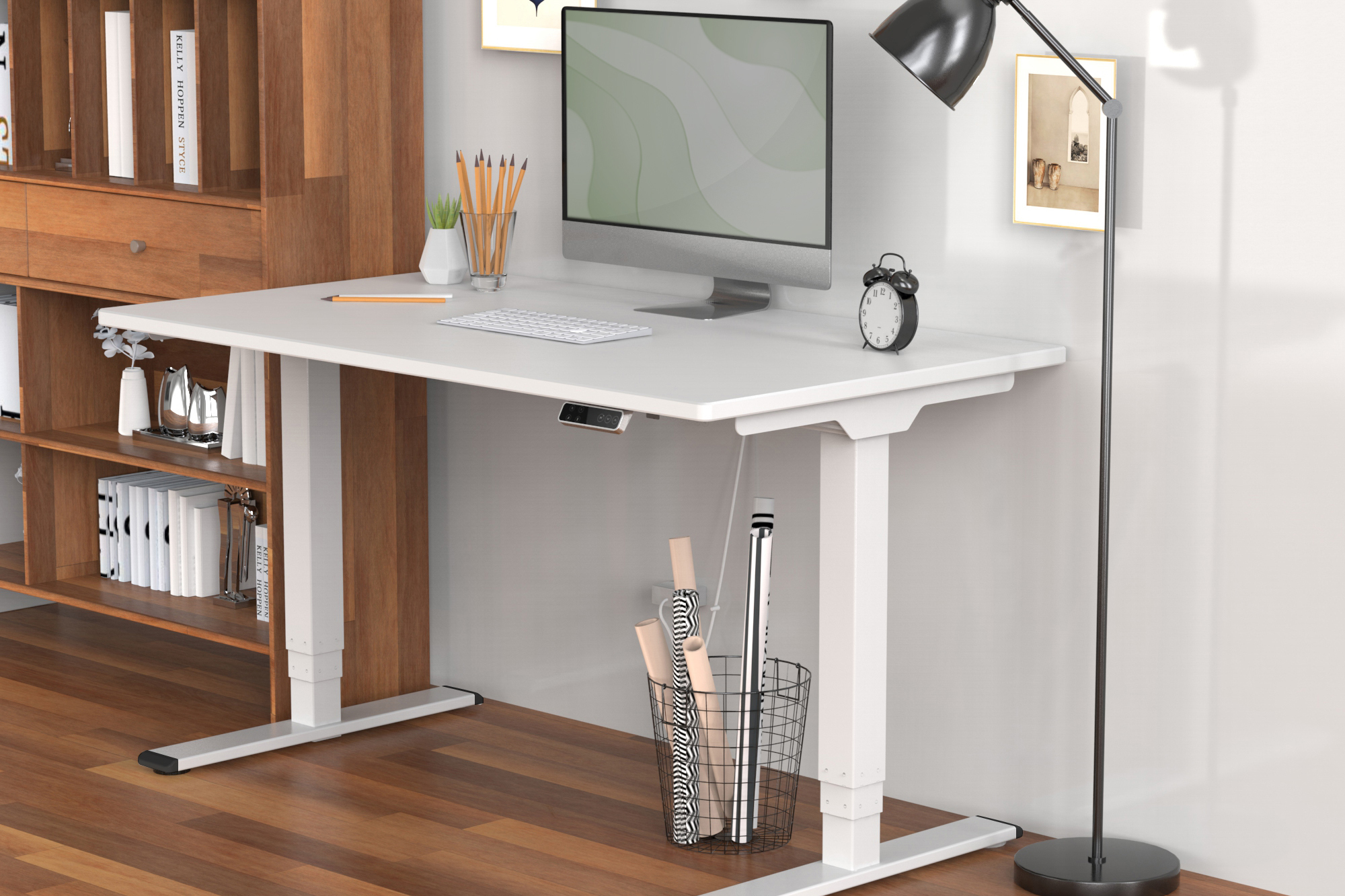 Schreibtisch, Computerbildschirm, Schreibtischlampe, Schreibtischregal, Pencil Holder