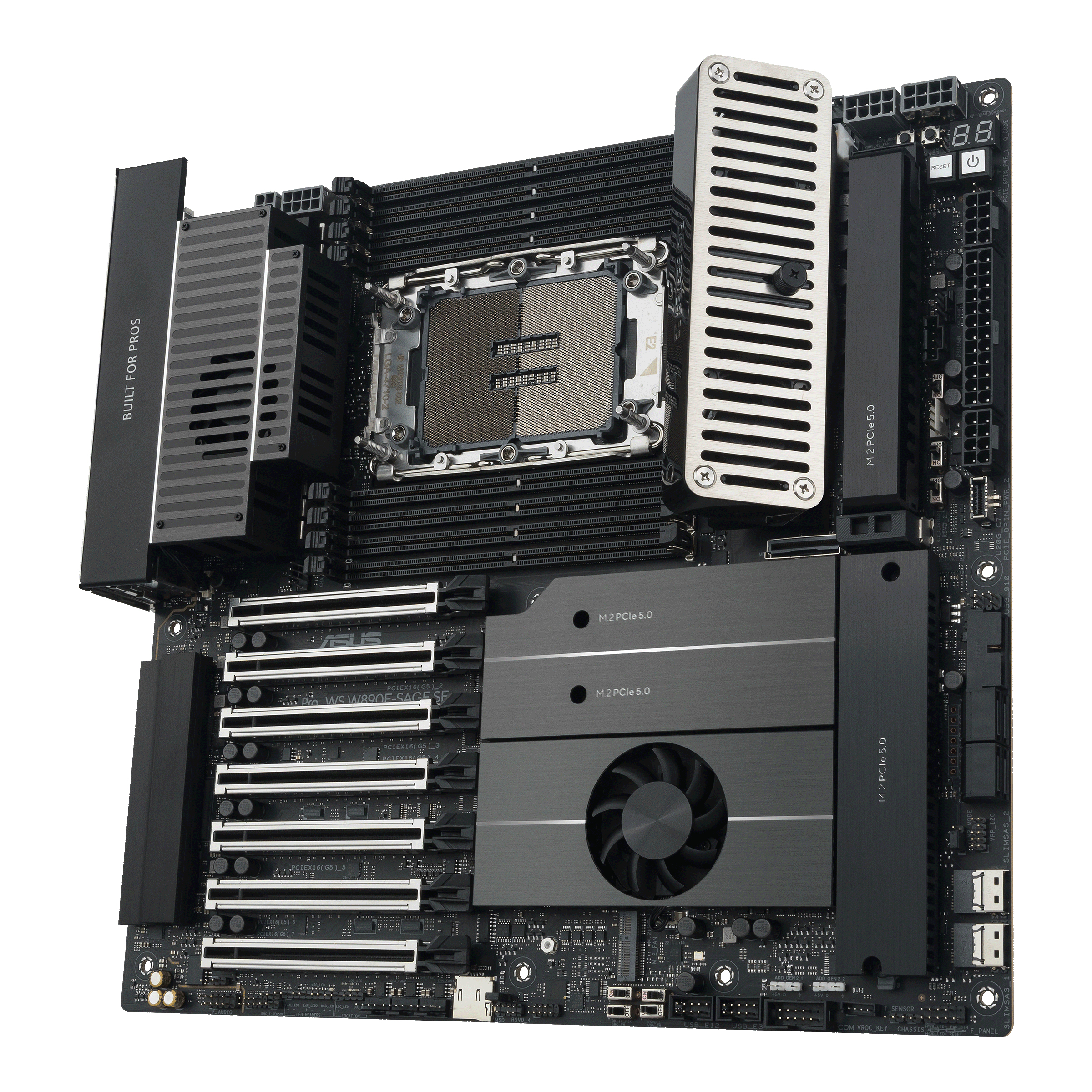 Server-Motherboard, CPU-Socket, PCIe-Steckplätze, Kühlungslüfter, ATX-Formfaktor