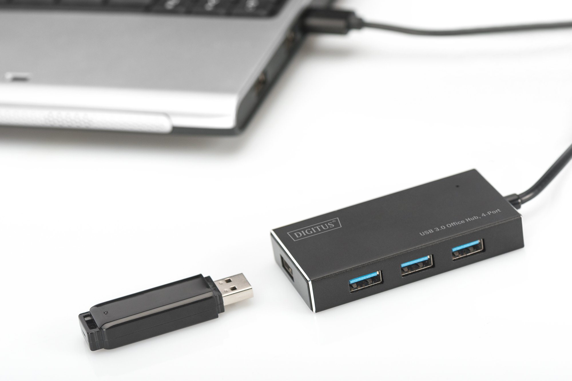 USB-Hub, USB 3.0, 4-Port, schwarz, Kabel