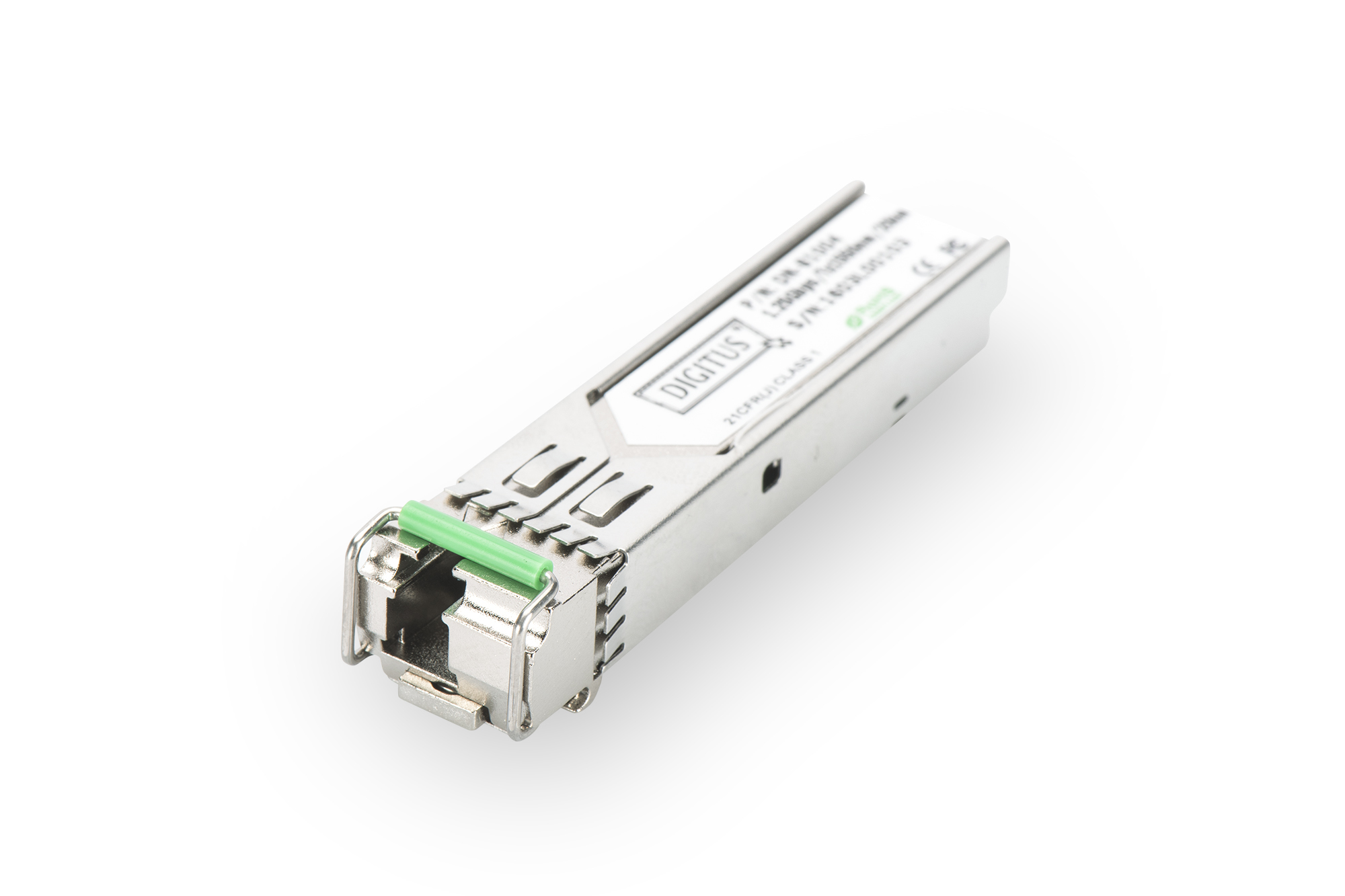 SFP-Modul, Gigabit Transceiver, Glasfaser, Metallgehäuse, Grüne Verriegelung