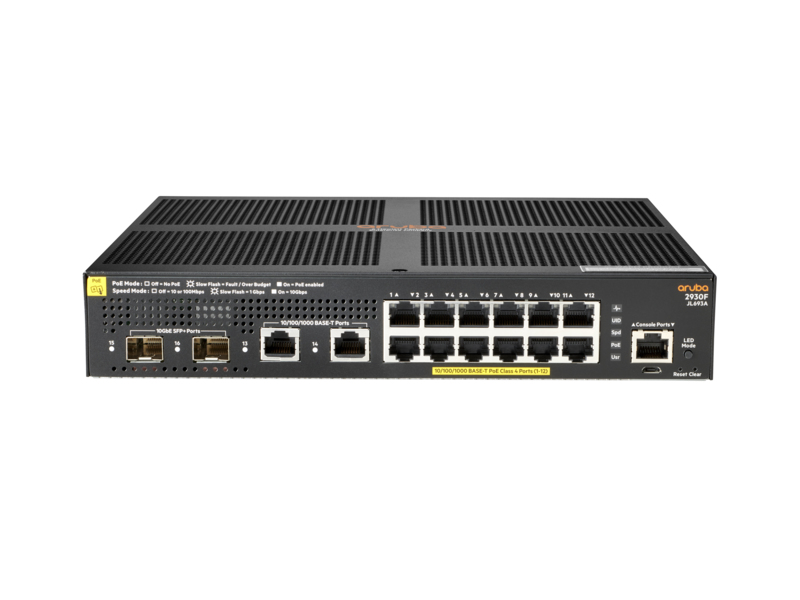 HPE Aruba Switch JL693A 2930F 12G PoE+ 2G/2SFP+, L3, managed, 12 x 10/100/1000 (PoE+) HPE Aruba Switch JL693A 2930F 12G PoE+ 2G/2SFP+, L3, managed, 12 x 10/100/1000 (PoE+)