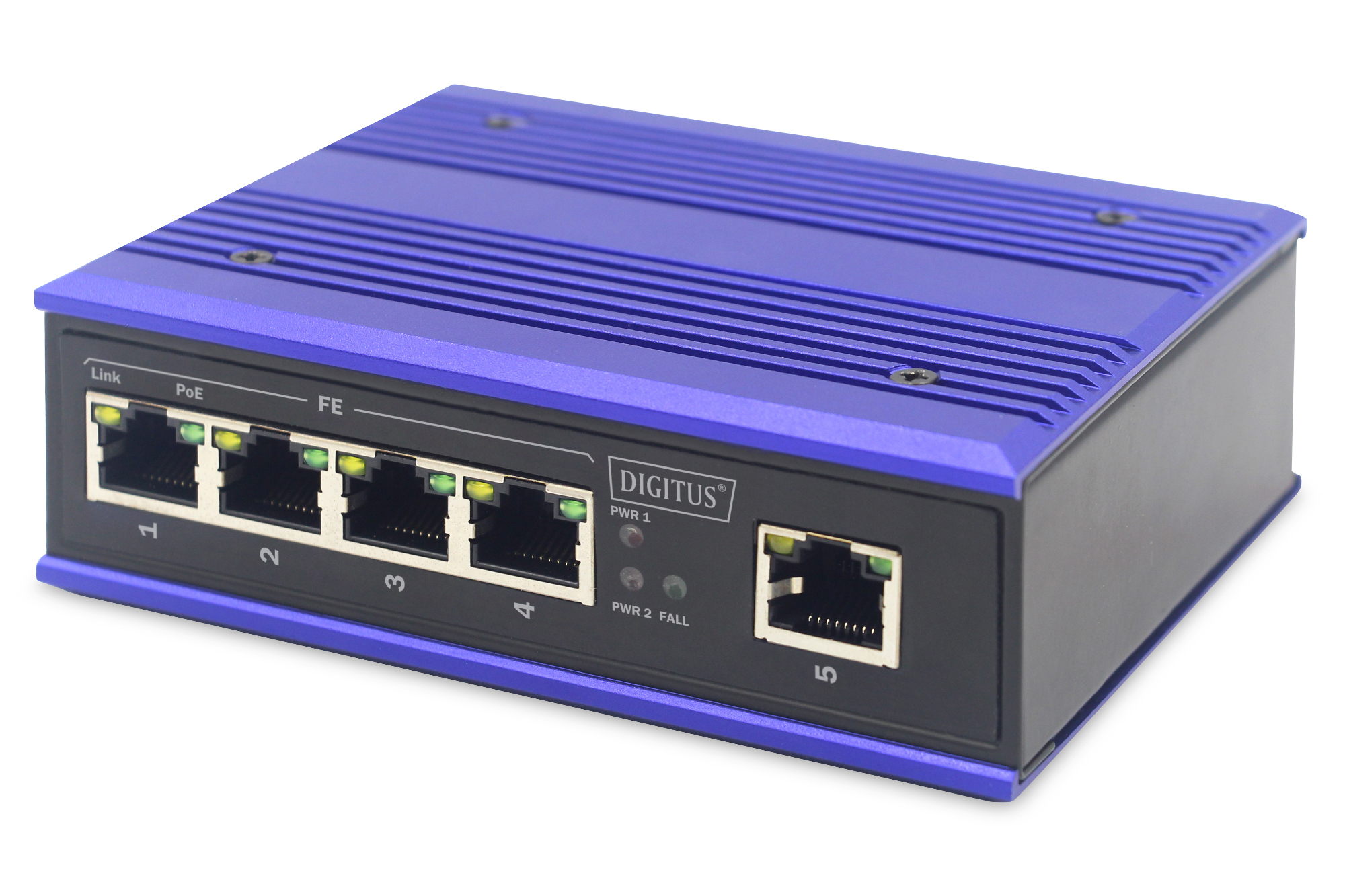 Netzwerk-Switch, 5-Port, PoE, Gehäuse-Blue, Rackmontage-fähig