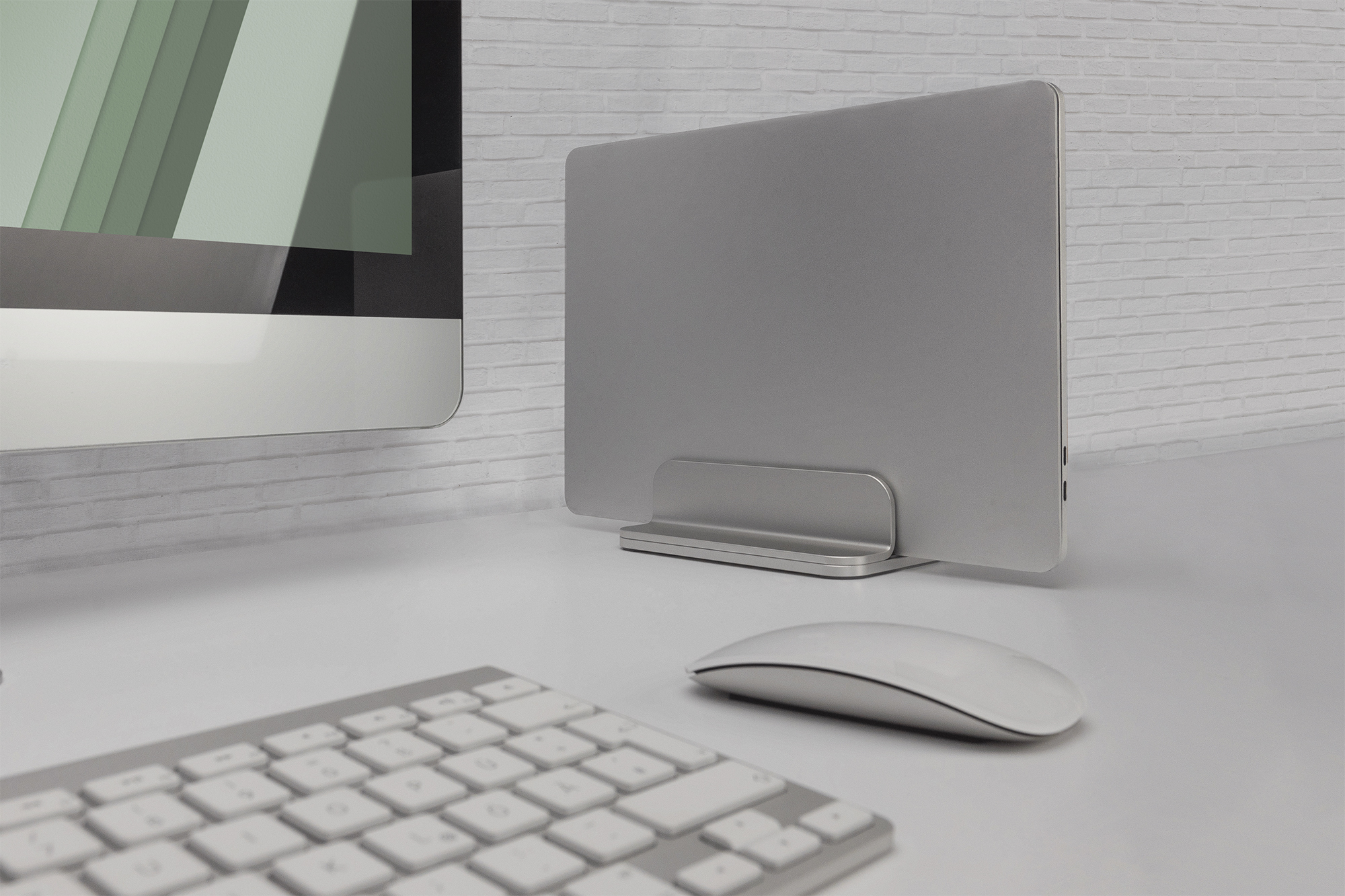 monitor, all-in-one, desktop, silver, display stand