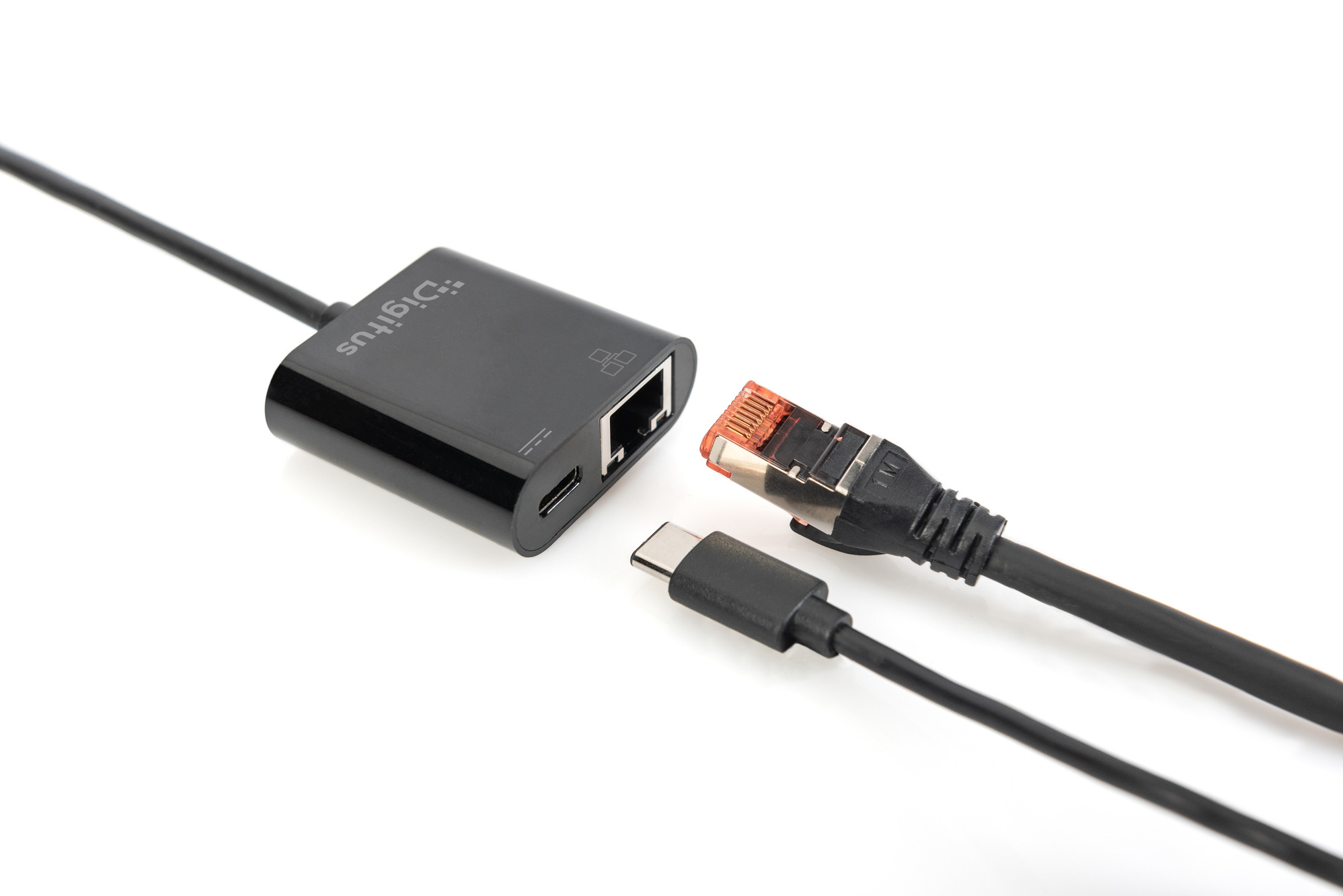USB-C-zu-Ethernet-Adapter, Gigabit-Ethernet, USB-C-Anschluss, RJ45-Buchse, schwarzes Gehäuse