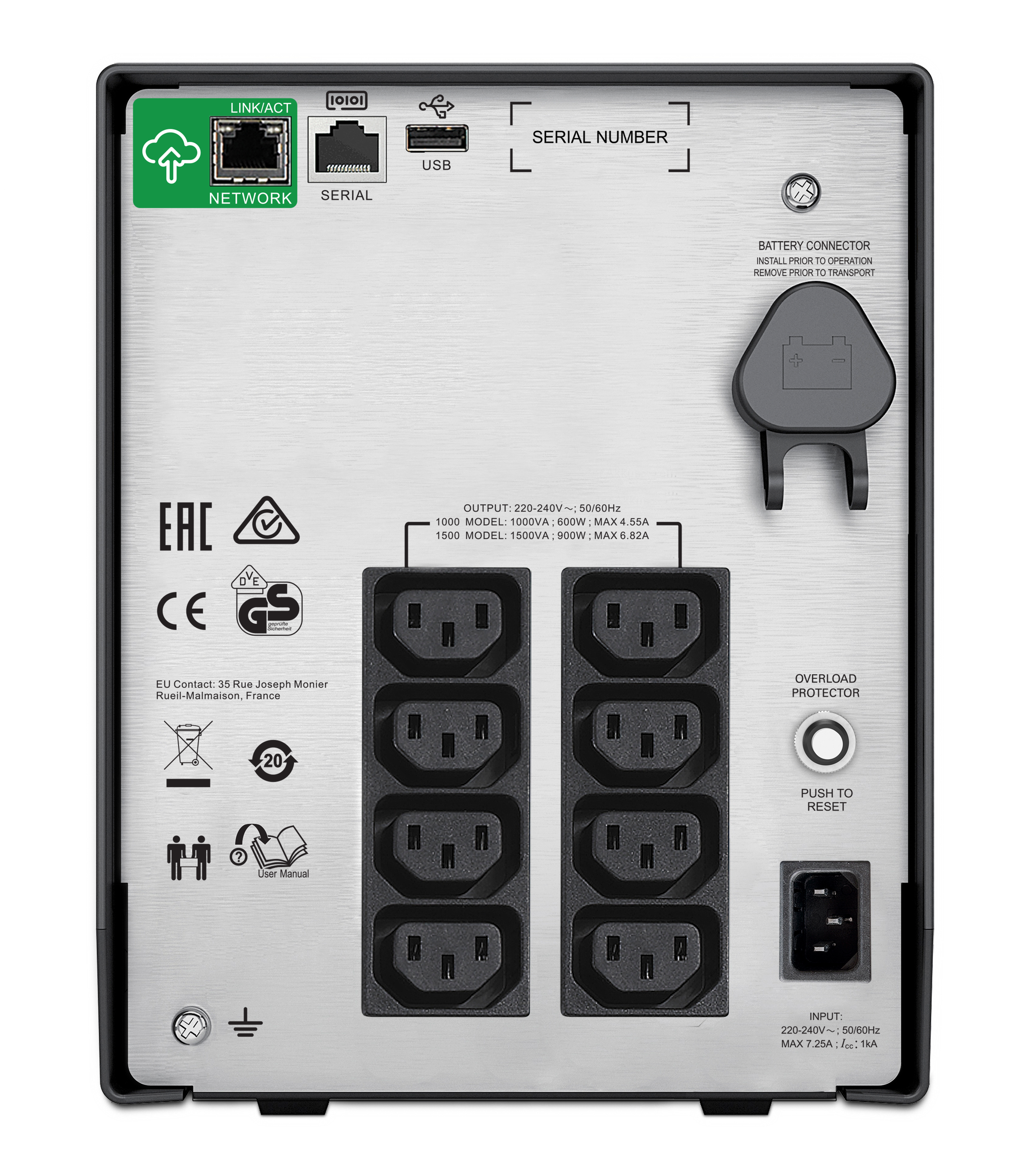Netzstecker, Ausgangsschnittstellen, Backpanel Netzteil, Metallgehäuse, Steckdosenleiste gestützt