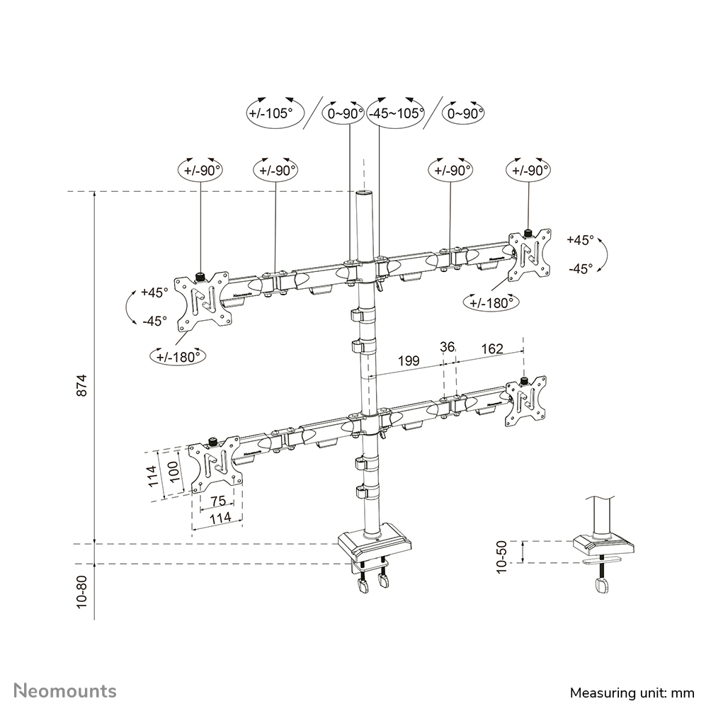 monitorarm, mehrfachmonitor, montagesystem, verstellbarearme, VESA-kompatibel