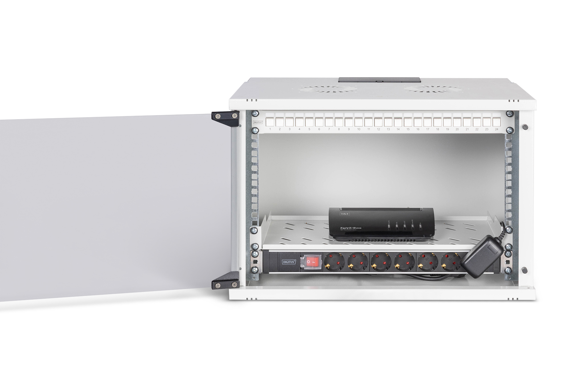 Rack, Netzwerk-Schrank, Steckdosenleiste, Netzteil, Rackmontiert