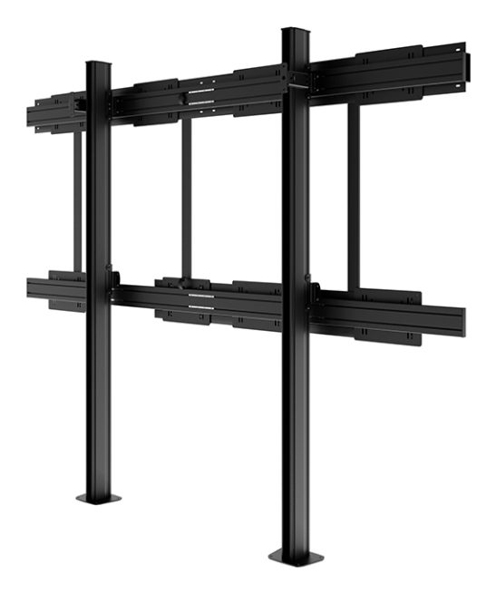 Displayhalterung, Bodenständer, schwarzes Metall, Doppelstütze, verstellbare Schienen
