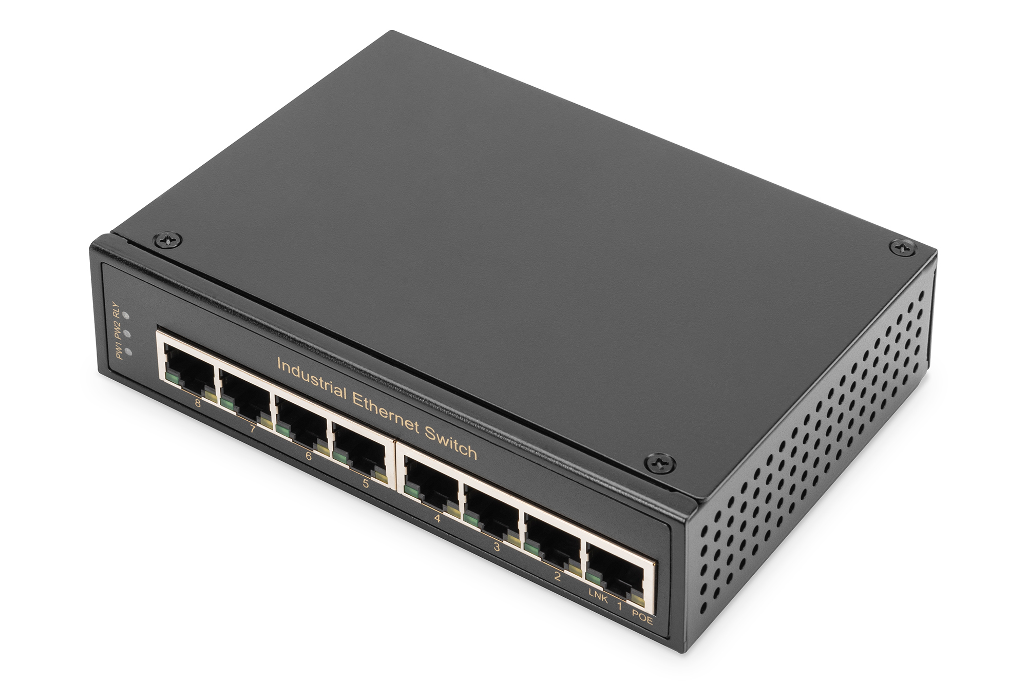 Industrie-Ethernet-Switch, 8-Port-Switch, PoE-Anschluss, Metallgehäuse, Schwarz