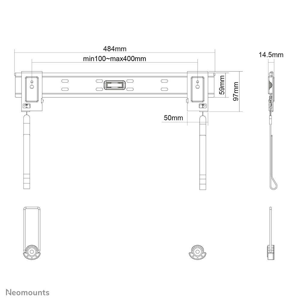 Neomounts Monitor-Wandhalterung - 58,4 cm (23 Zoll) - 132,1 cm (52 Zoll) - 50 kg - 100 x 100 mm - 400 x 400 mm - Schwarz
