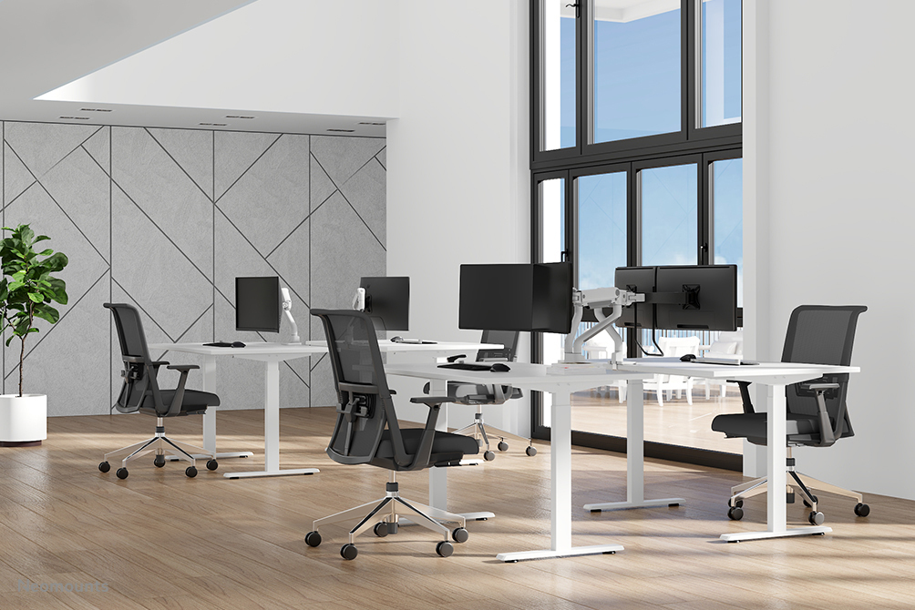 Neomounts Select Desk Mount double display crossbar topfix clamp