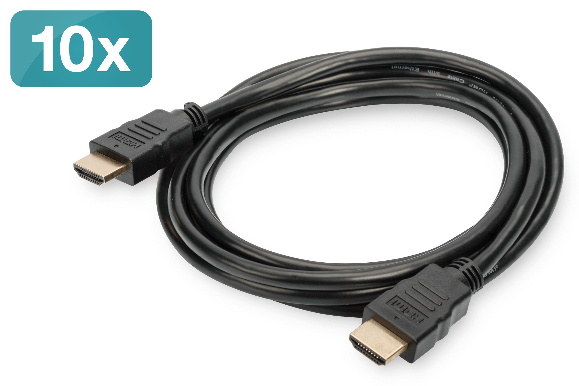 DIGITUS AK-990920-020-S HDMI High Speed mit Ethernet Anschlusskabel, 10er Pack