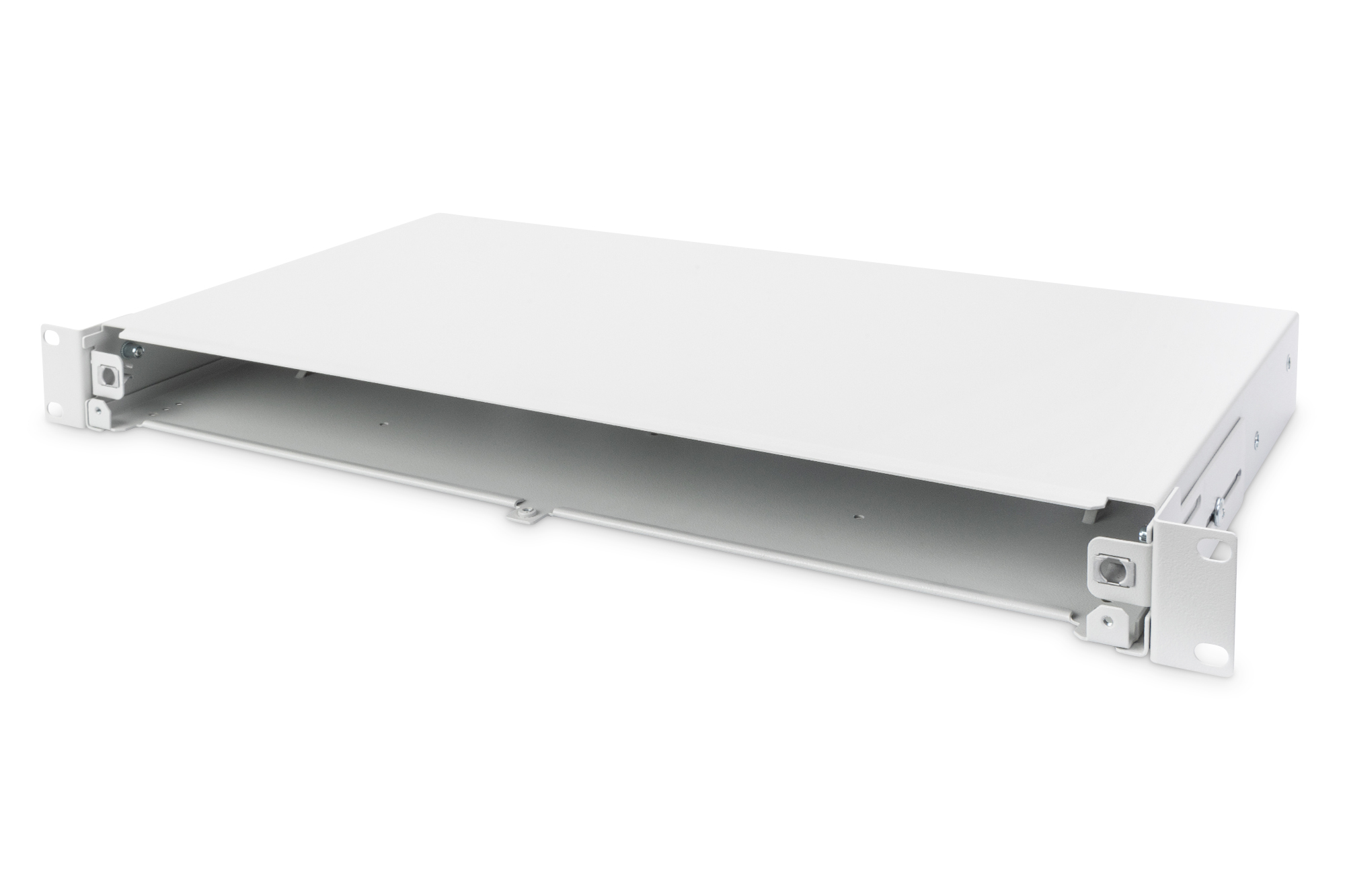Serverrack, Montageablage, Metallschiene, weiße Gehäuse, RackAdapter