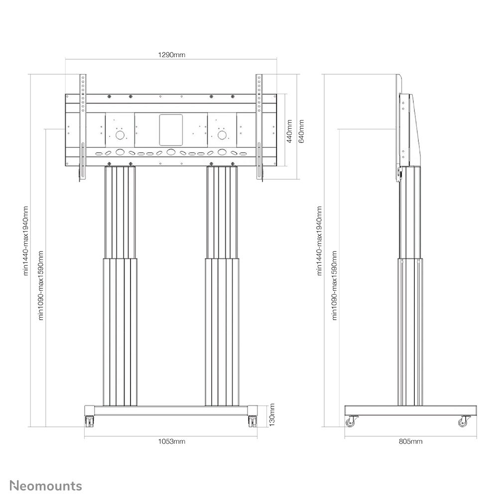 Neomounts Motorisiertes Bodenständer - 250 kg - 177,8 cm (70 Zoll) - 3,05 m (120 Zoll) - 1200 x 600 mm - Höhenverstellung - Schwarz