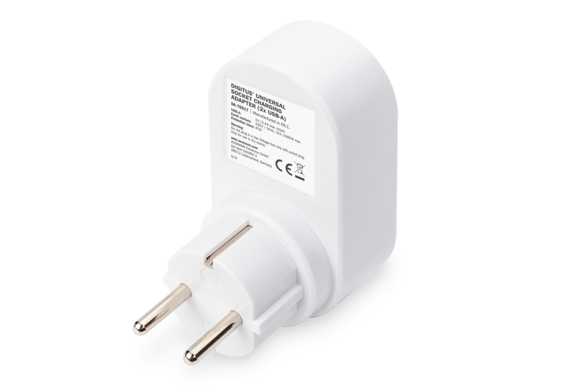 DIGITUS DA-70617 Universal Steckdosenadapter mit 2 x USB-A