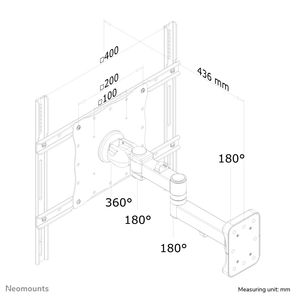 Neomounts Monitor-Wandhalterung - 132,1 cm (52 Zoll) - 100 x 100 mm - 400 x 400 mm - 0 - 15 Grad  - 360 Grad  - Schwarz