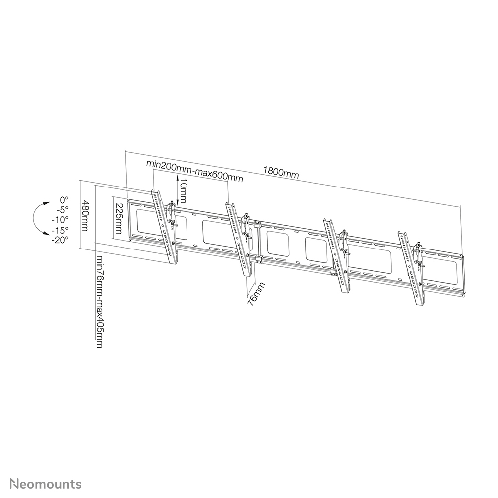 Neomounts Menu Board-Wandhalterung - 50 kg - 101,6 cm (40 Zoll) - 132,1 cm (52 Zoll) - 200 x 200 mm - 600 x 400 mm - 0 - 20 Grad 