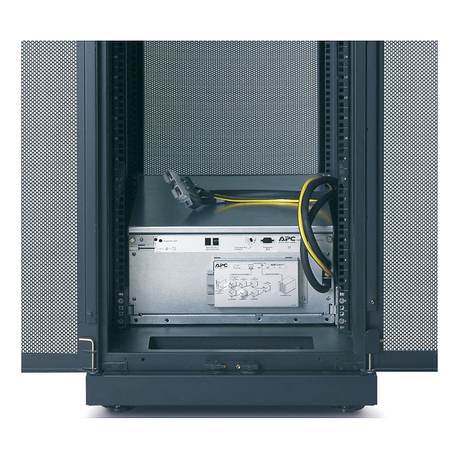 Serverrack, Stromversorgung, APC-Einheit, Kabelbundle, Metallgehäuse