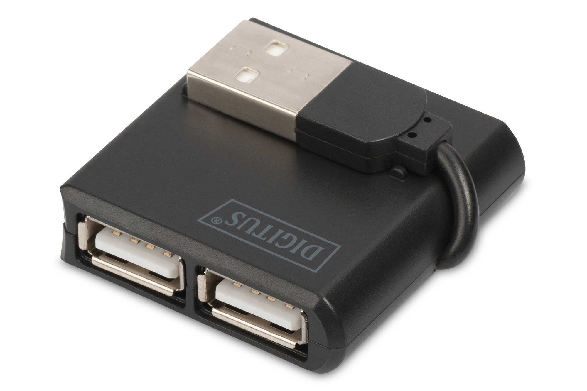 USB-Adapter, USB-Hub, zwei Ports, schwarz, Metall-Stecker
