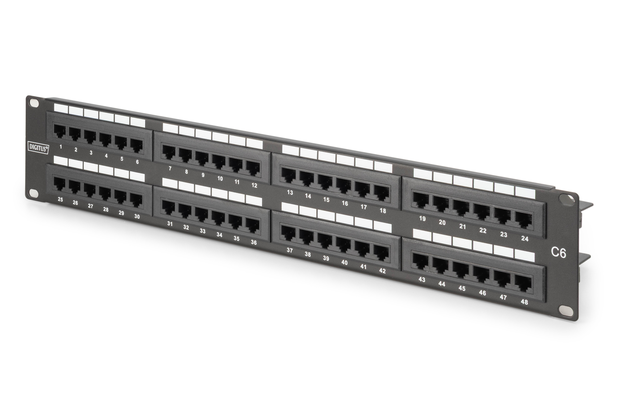 DIGITUS Schrank Zubehör 19" Patch Panel CAT 6 Klasse E ungeschirmt 48-Port 2HE 8P8C LSA Schwarz RAL 9005 DN-91648U Elektronik, Hardware, Computerausrüstung, Anzeigetafel