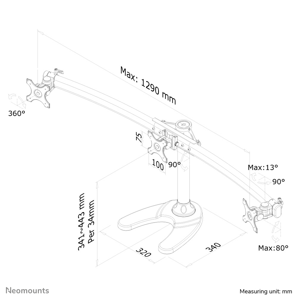 Neomounts Monitor-Tischhalterung - 8 kg - 25,4 cm (10 Zoll) - 68,6 cm (27 Zoll) - 100 x 100 mm - Höhenverstellung - Schwarz