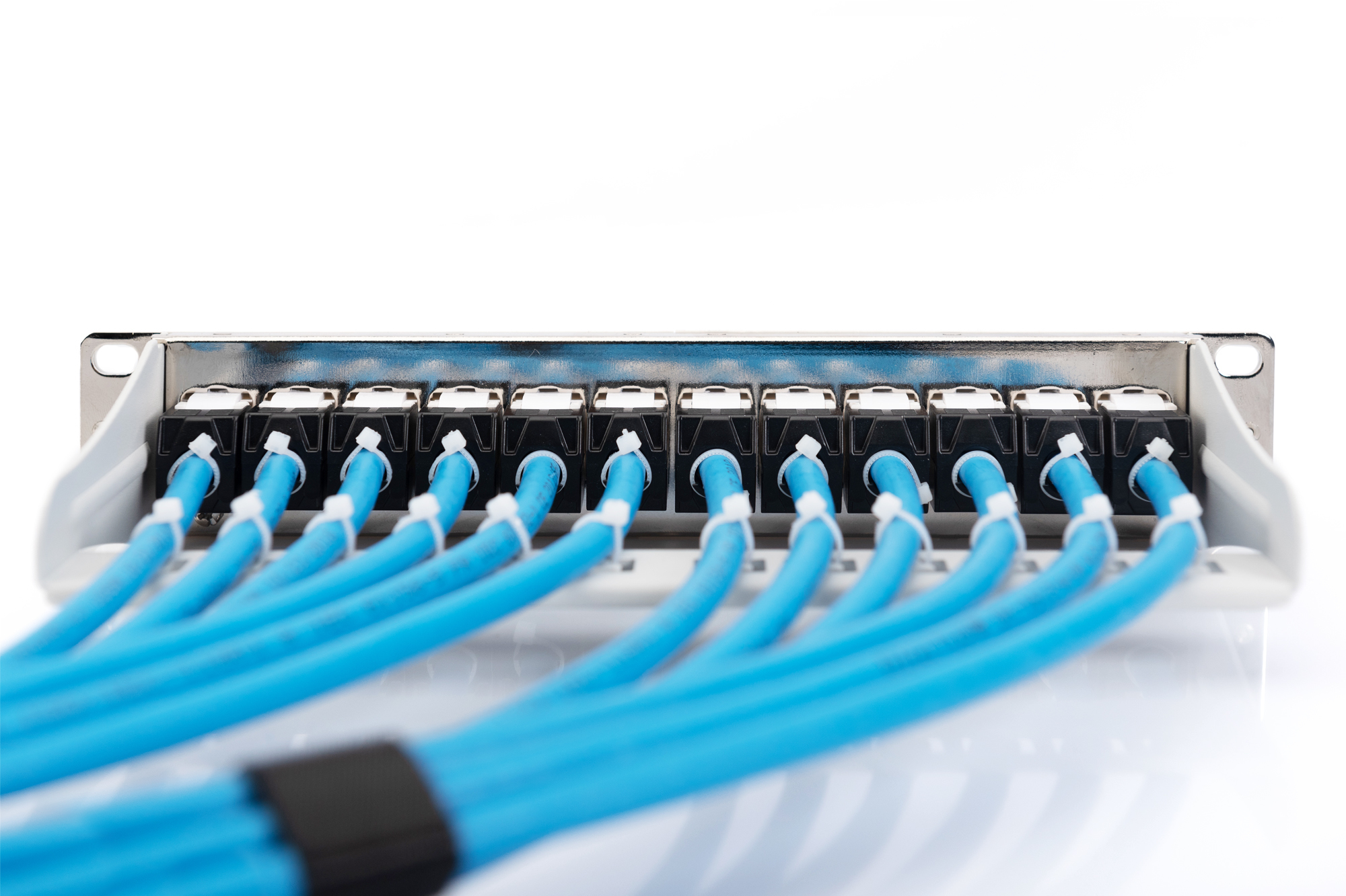 Netzwerk-Switch, Patchpanel, Kabel, RJ45, Faser nicht sichtbar