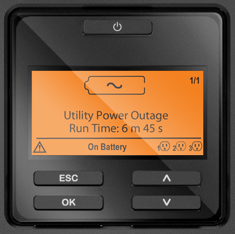 handheld device, display screen, orange screen, button controls, power symbol