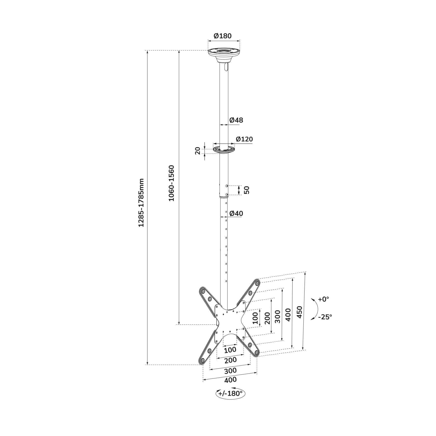 monitor-arm, wandhalter, verstellbar, multipunkt, abmessungen