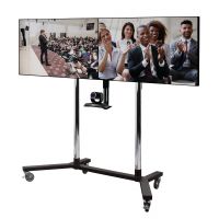Vorschau: B-TECH SystemX Videokonferenz Rollständer für Dual-Displays nebeneinander mit Kameraablage (VESA 600