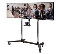 Vorschau: B-TECH SystemX Videokonferenz Rollständer für Dual-Displays nebeneinander mit Kameraablage (VESA 600